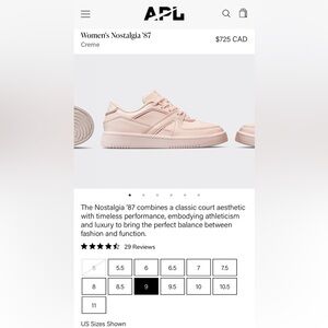 APL Women’s Nostalgia’87 in Crème. Size 9. Brand new, never worn.